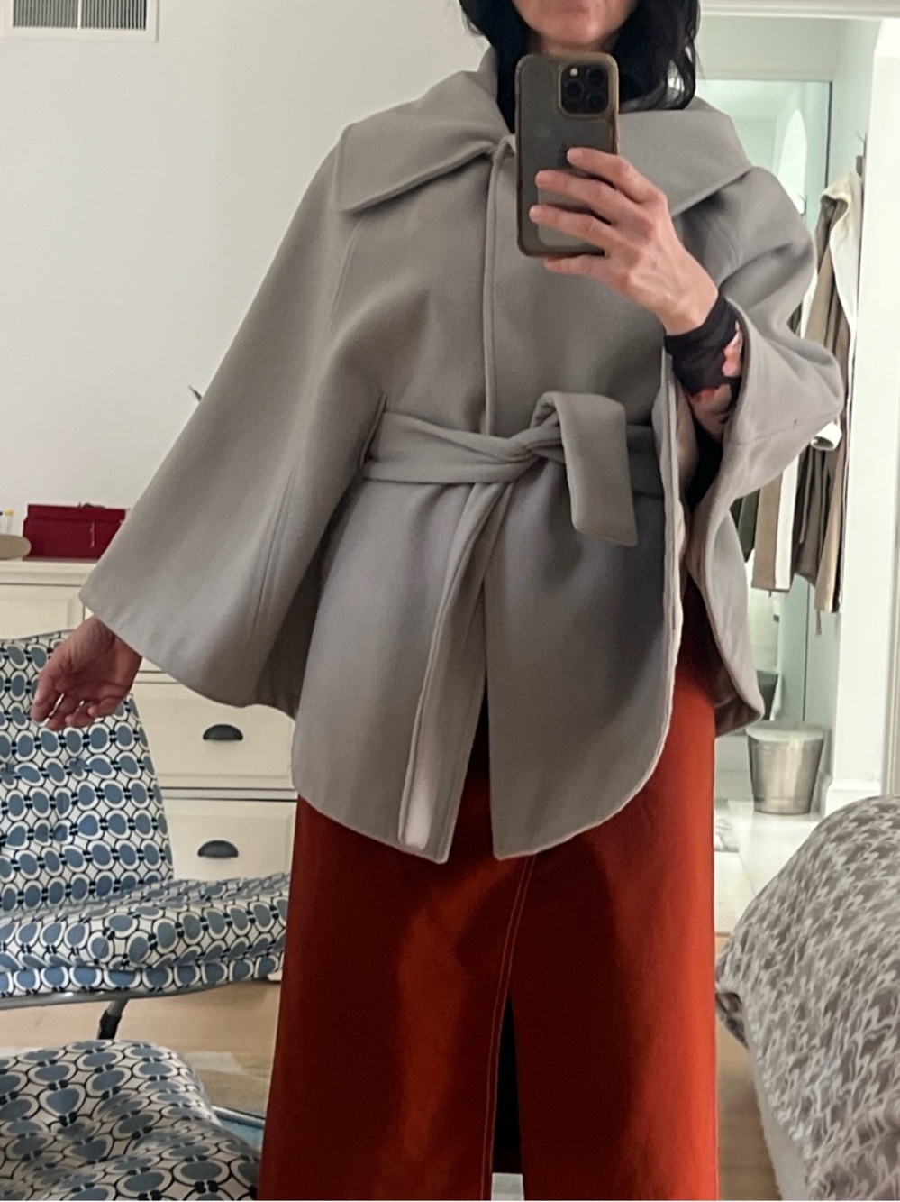 CARLA G made in Italy Women's Light Gray Belted Cape Coat